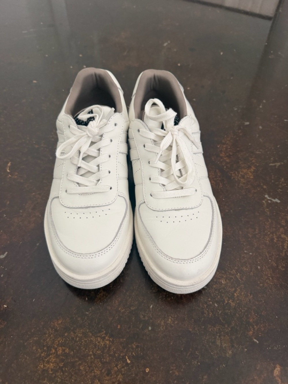 AllSaints White Leather Sneakers with Taupe Interior